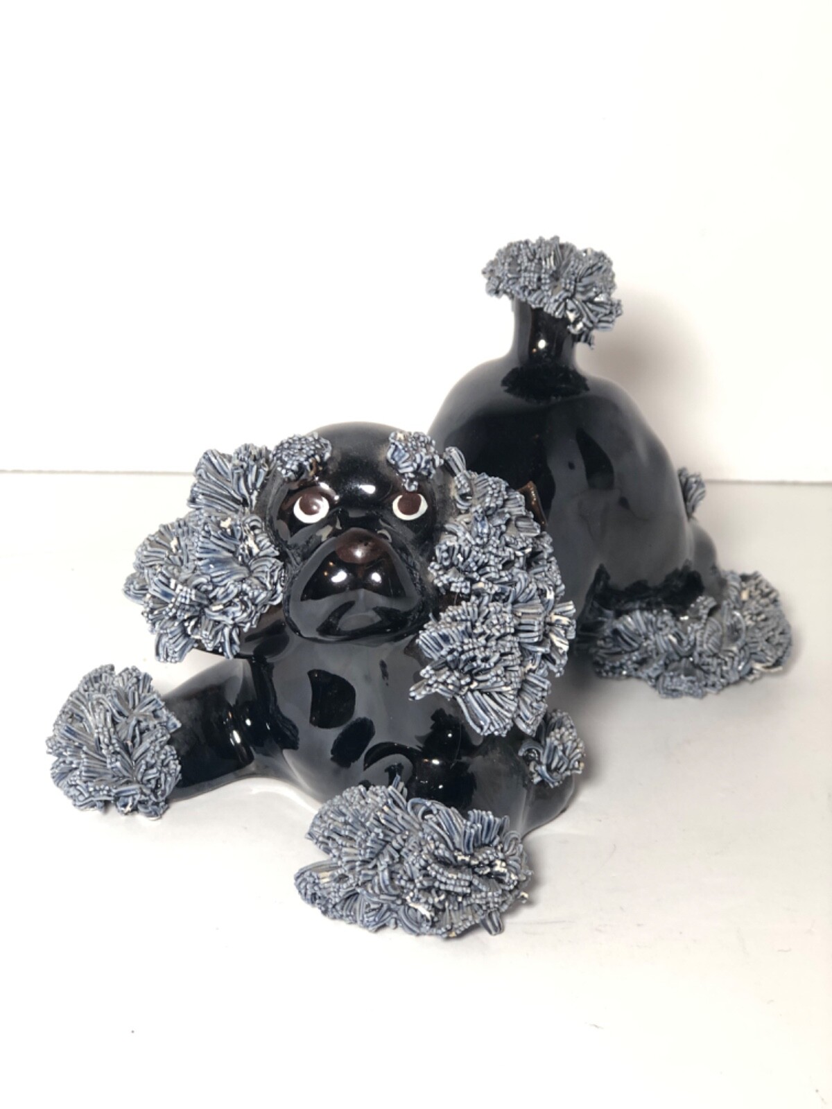 Spaghetti Poodle Figurine 7” Black Vintage Mid Century Arnart Porcelain Redware