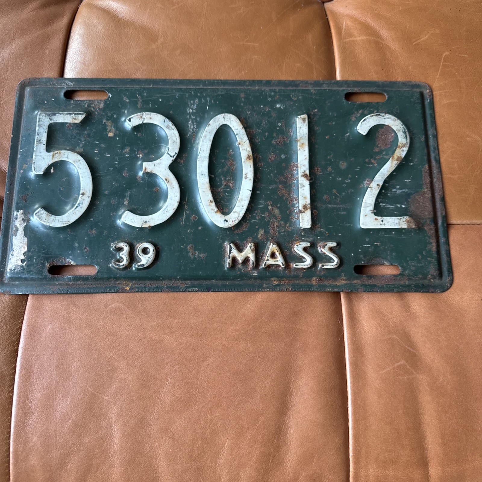 Antique 1939 Massachusetts License Plate Pre WWII Heavy Steel Tag 5 Digit 53012