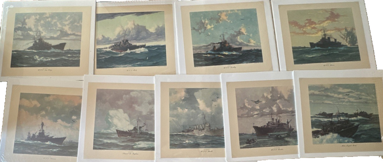 1940s Northern Pump Litho Lot of 9 WWII Navy Series USS Maritime Vessels Fleet