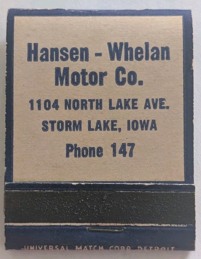 1930s NOS Dodge Cars & Trucks Hansen Whelan Motor Co. Storm Lake IA Matchbook 