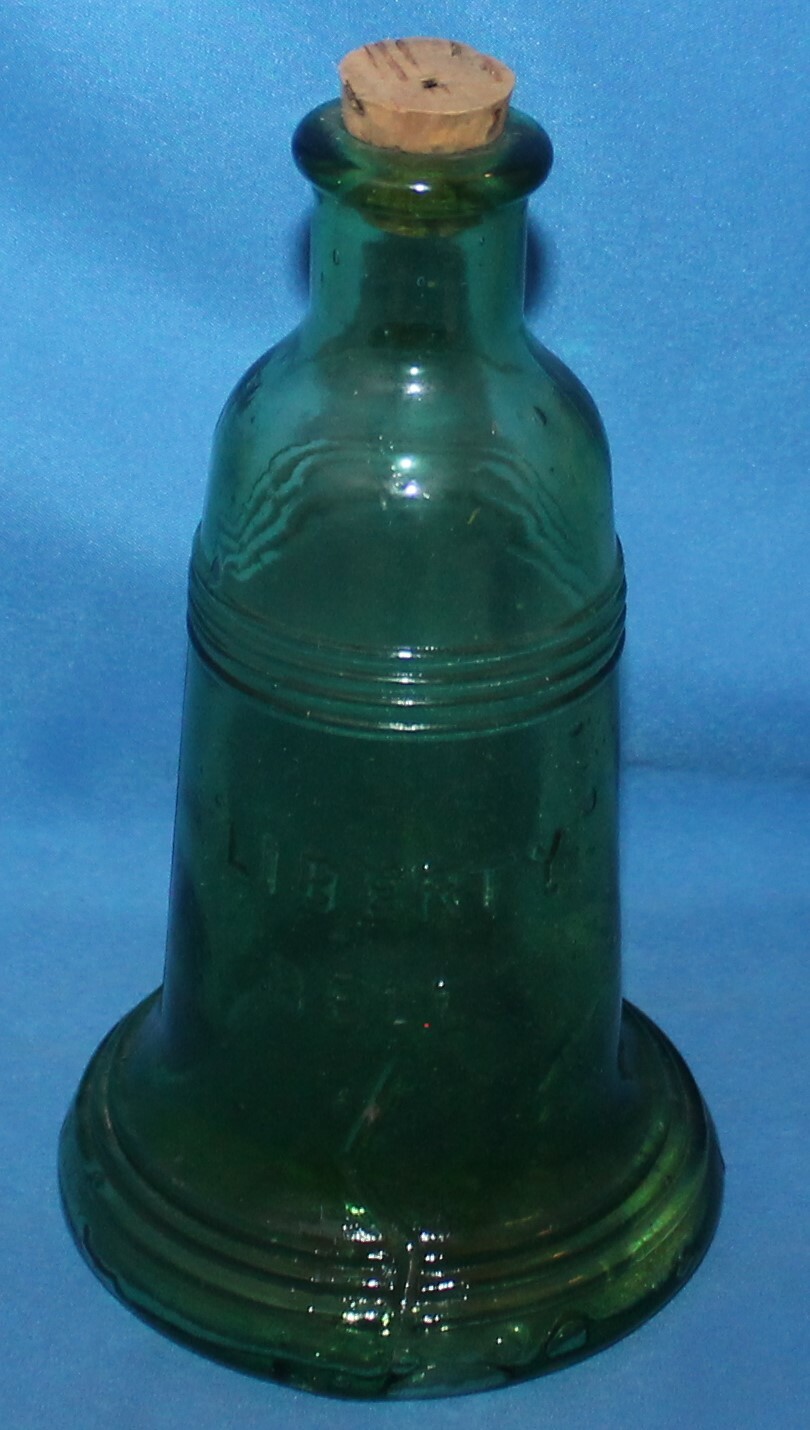 Vintage Wheaton Green Glass Liberty Bell Bottle 6 Vintage Wheaton Green Glass Liberty Bell Bottle 6