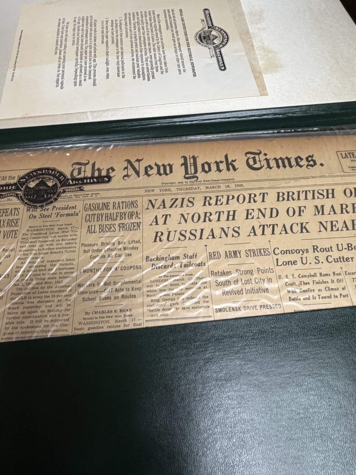The New York Times March 18 1943 Original WWII Newspaper — Historic Archives, C