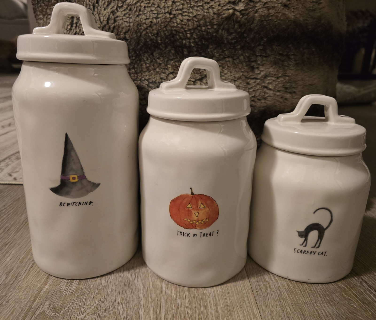 2017 Rae Dunn Artisan Coll. Fat Jack Scaredy Cat Bewitching 3 pc Canister Set