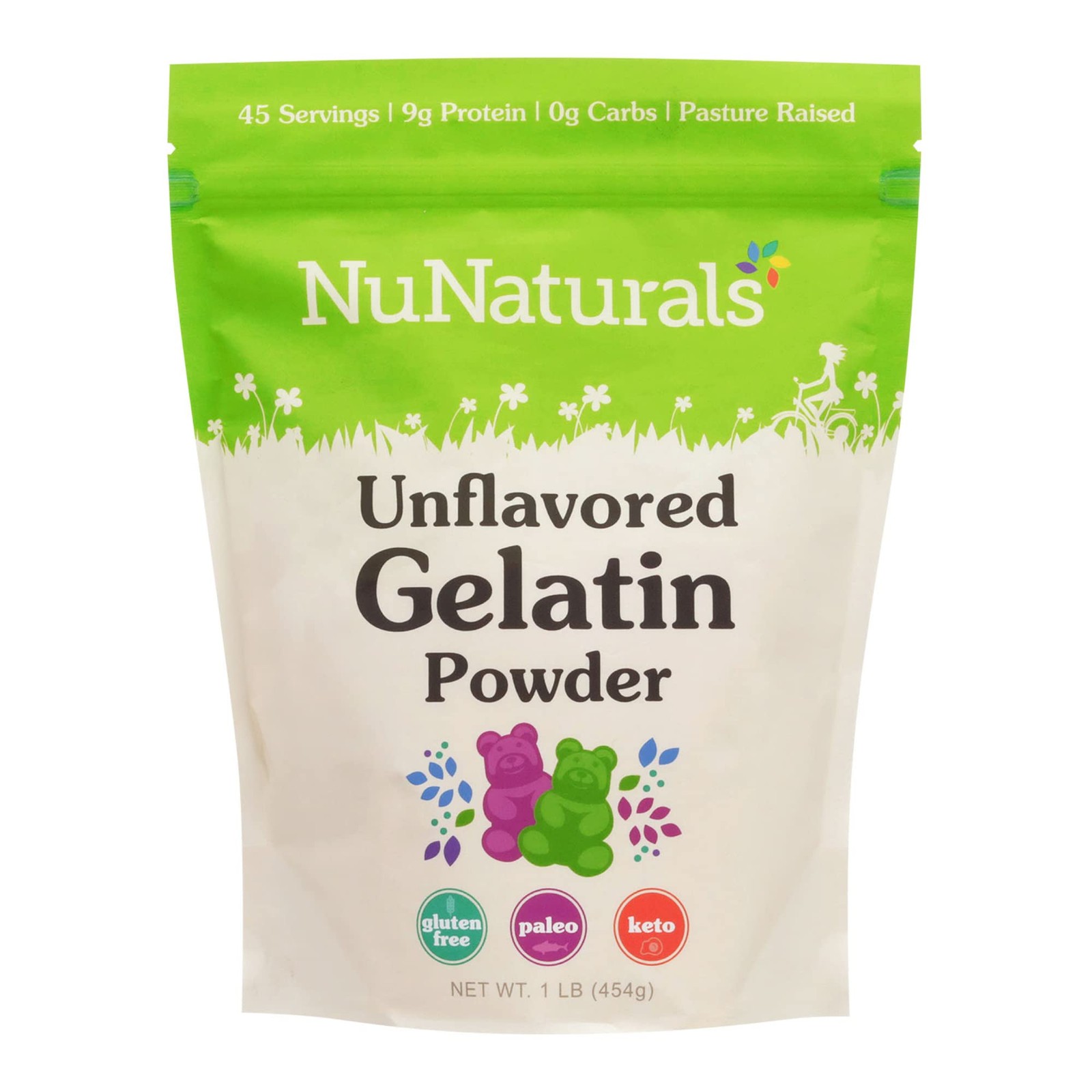 NuNaturals Unflavored Beef Gelatin Powder, Grass Fed, 16 Ounce (Pack of 1)
