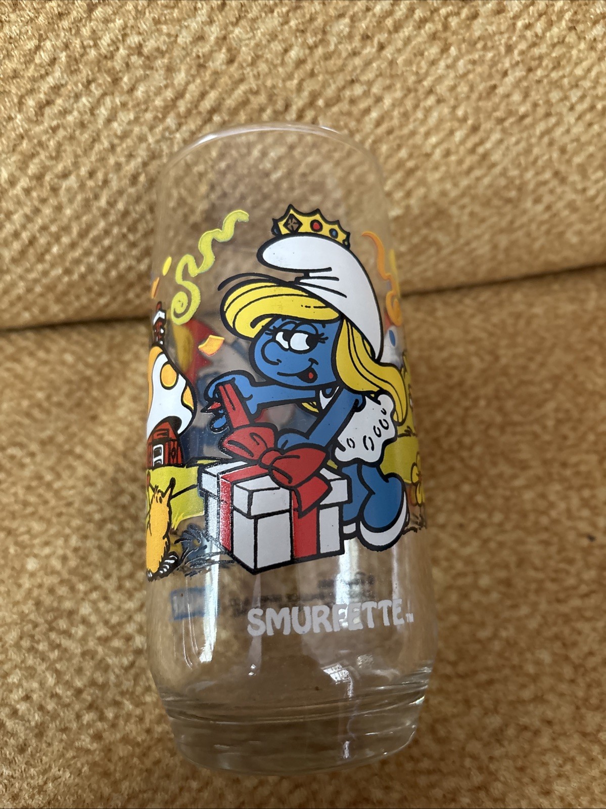 Smurf SMURFETTE Tumbler Drinking Glass 1983 Wallace Berrie & Co. Peyo Vintage