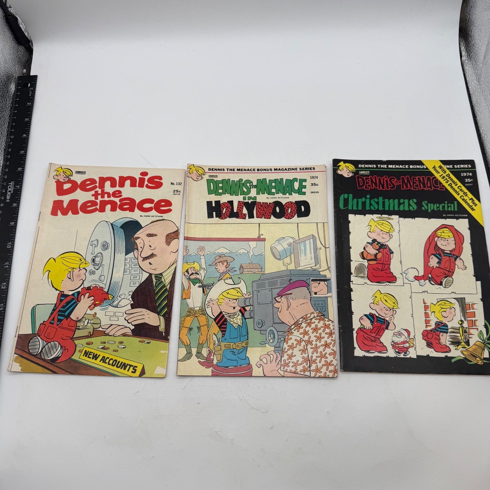 Vintage 1974 Dennis the Menace Comic Book Lot of 3 Fawcett Hollywood Christmas