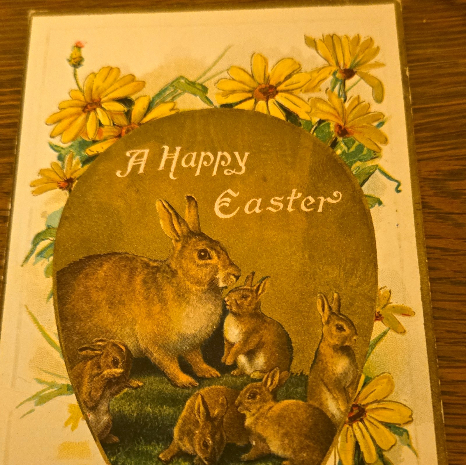 Antique Vintage Easter Postcard A Happy Easter Rabbits Flowers Postmarked 1911