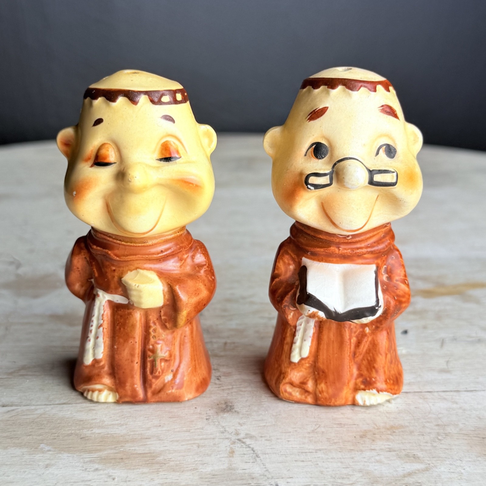 Vintage Salt & Pepper shakers Friar Tuck or Monk Collectible Porcelain lot of 2