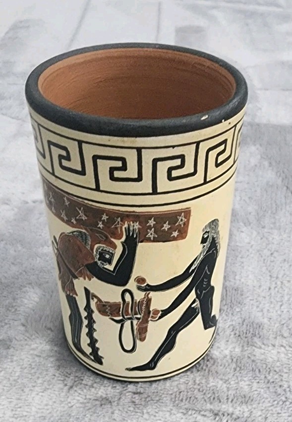 Vintage Greek Terra-Cotta Red Clay Cup Lambrough Bros. - Neraklese And Atlas Vintage Greek Terra-Cotta Red Clay Cup Lambrough Bros. - Neraklese And Atlas