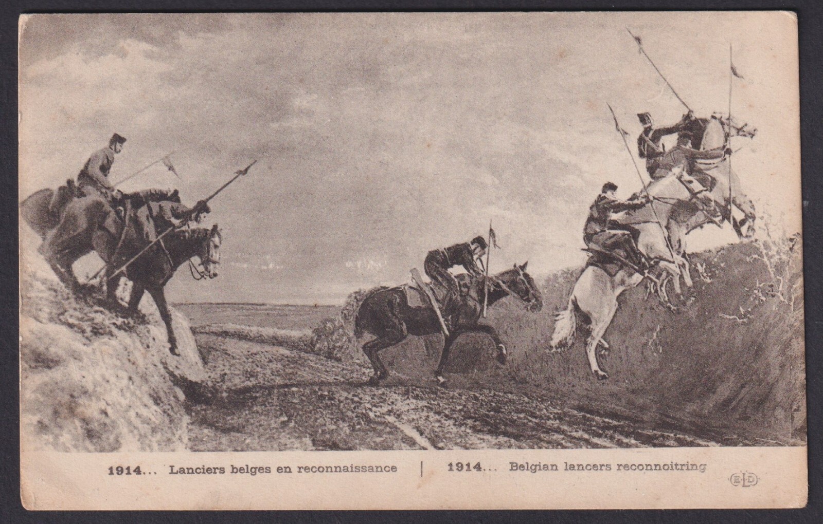 WWI (28863): 1914 Belgian lancers reconnoitring picture postcard