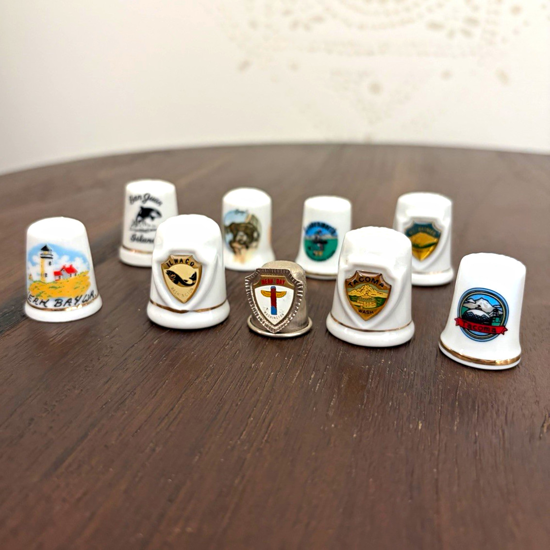 Lot of 9 Vintage Travel Souvenir Thimbles Washington State and PNW 