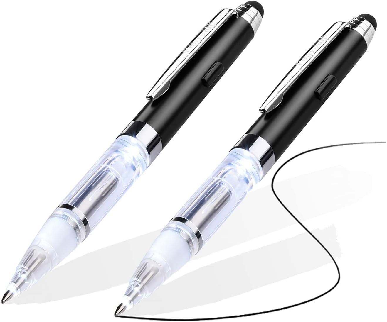 Pen with Light and Stylus Tip (2 Cts), 3 in 1 Light up Pens with Rubber Tip Styl
