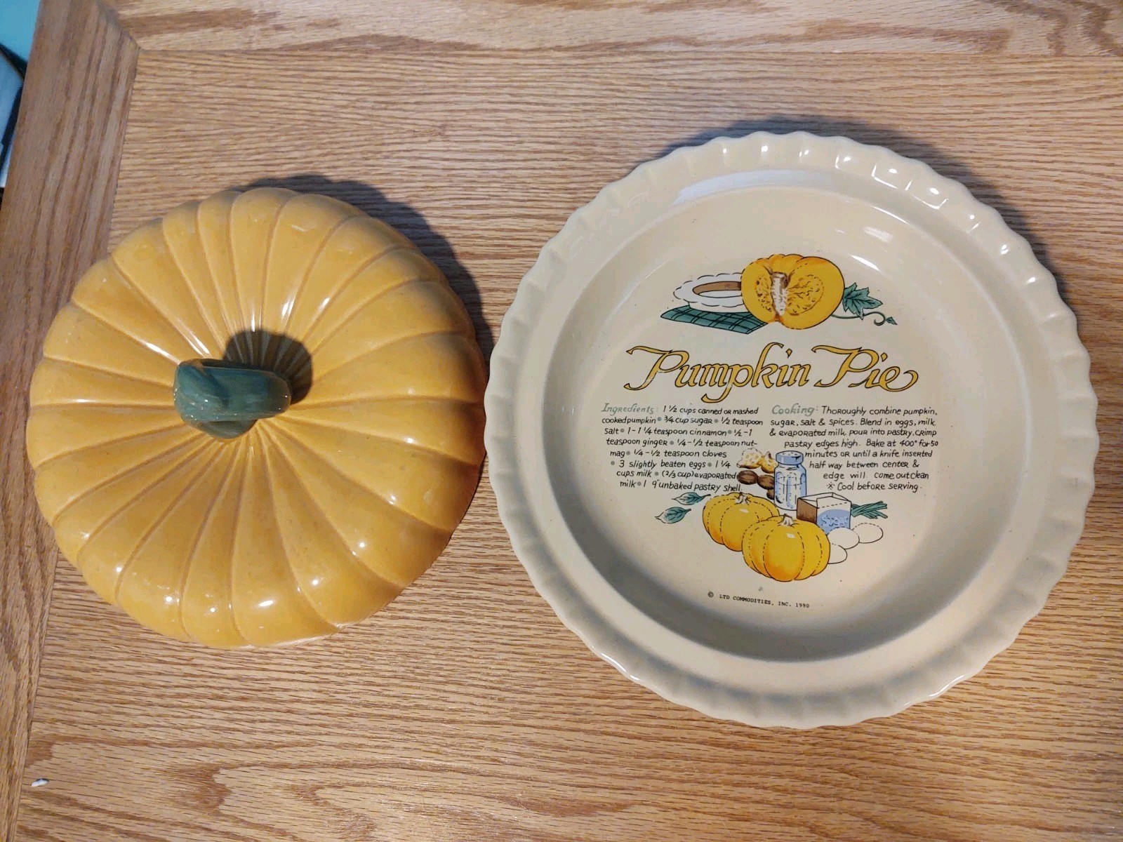 VTG Stoneware Hand Painted Pumpkin Pie Plate Ceramic With Lid LTD Commodities 