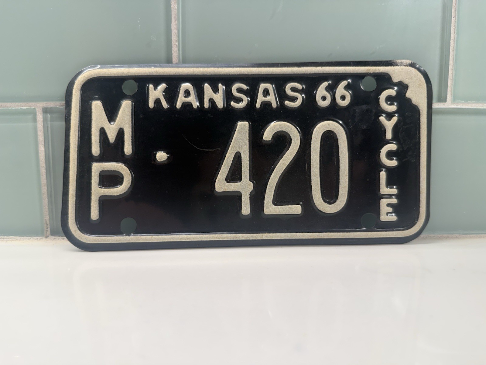 420 KANSAS LICENSE PLATE 1966 Motorcycle 66 666 McPherson County