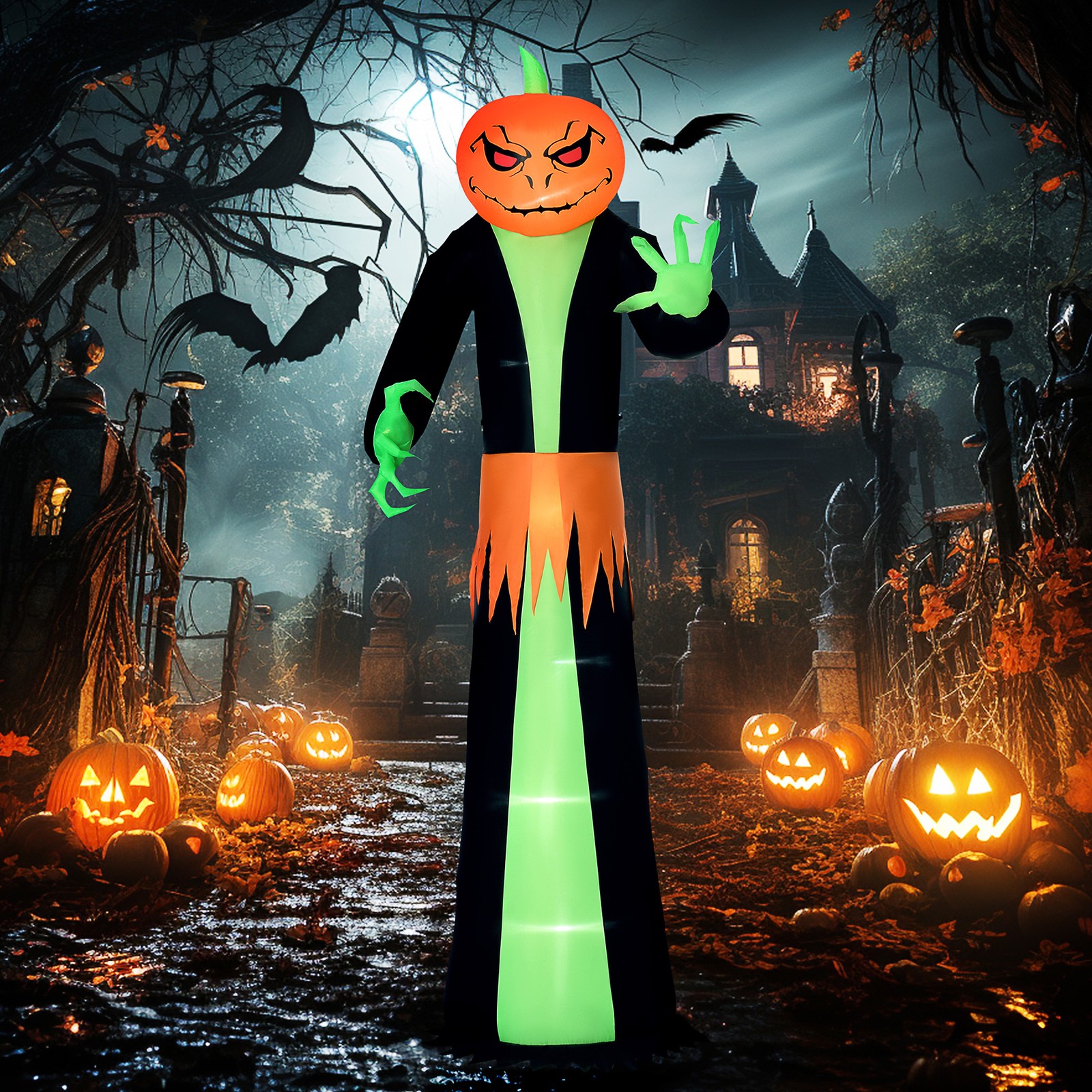 9\' Light Up Pumpkin Inflatable Outdoor Halloween Yard Decoration w/ LED Lights