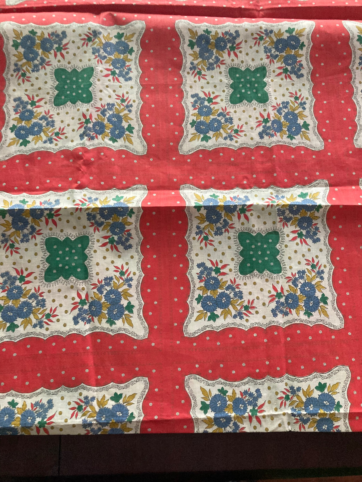 Vintage Floral Fabric – Red, Green & Blue Block Print | 29\