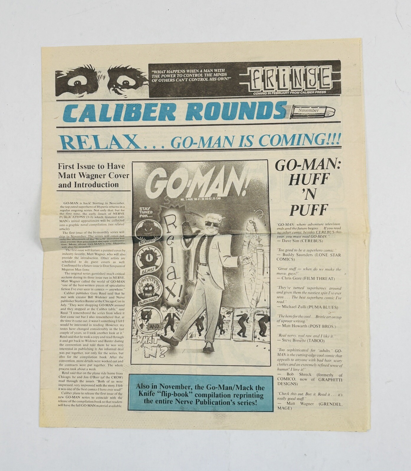 Caliber Rounds Nov 1989 Promo Magazine Go-Man Preview Matt Wagner Cover Art