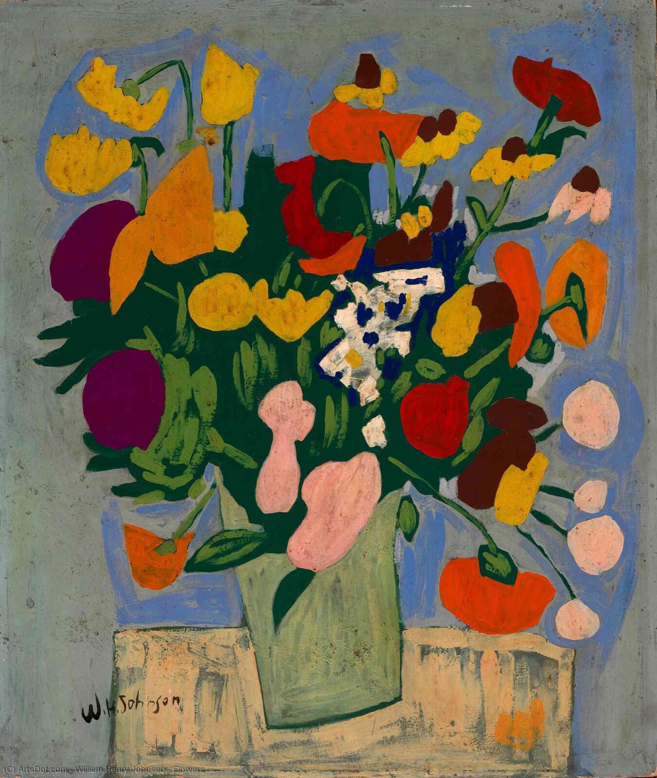Flowers : William H. Johnson : 1940 : Archival Quality Art Print 17x22