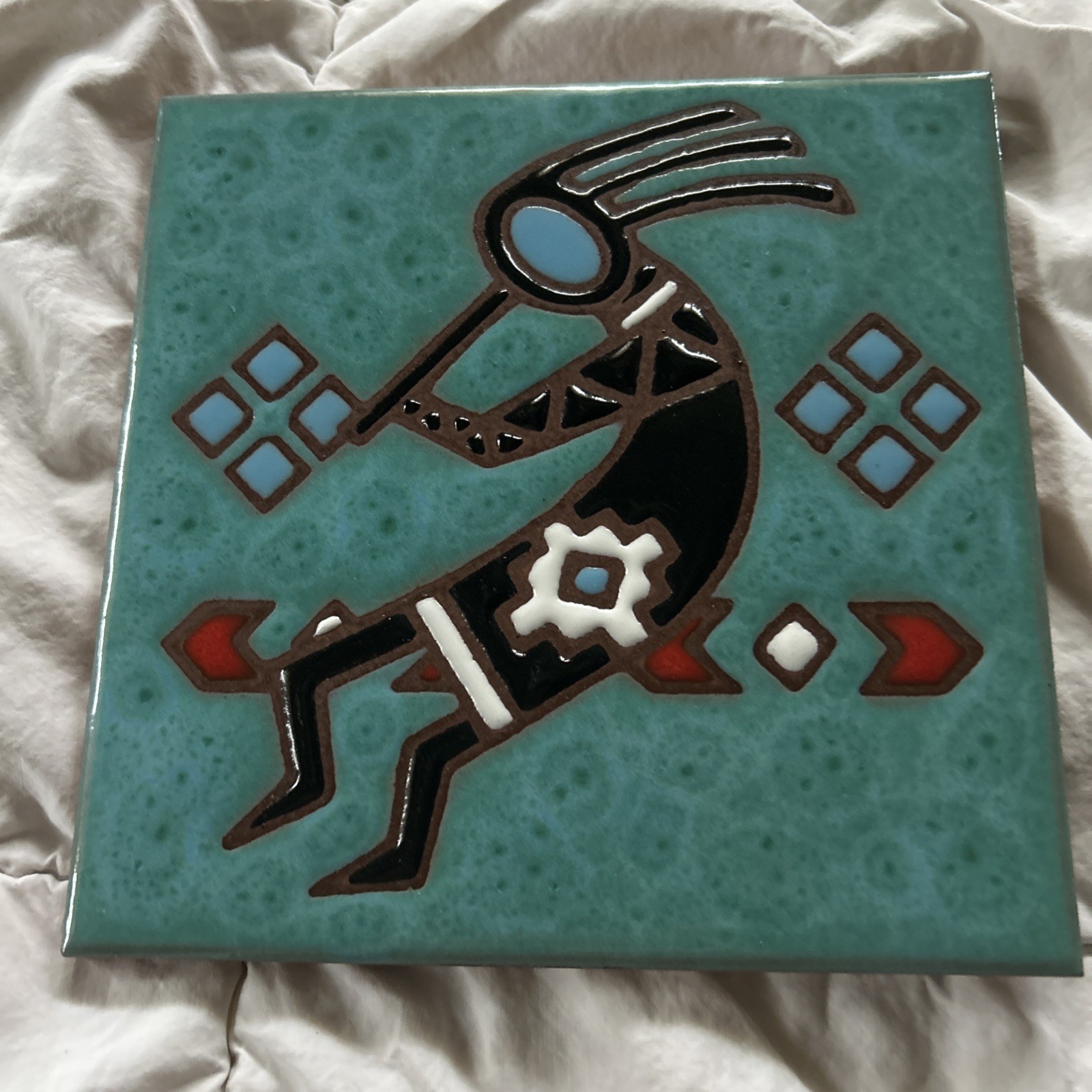 Vintage Earthtones Art Tile Kokopelli 6X6 Coaster Trivet Wall Decor 1999