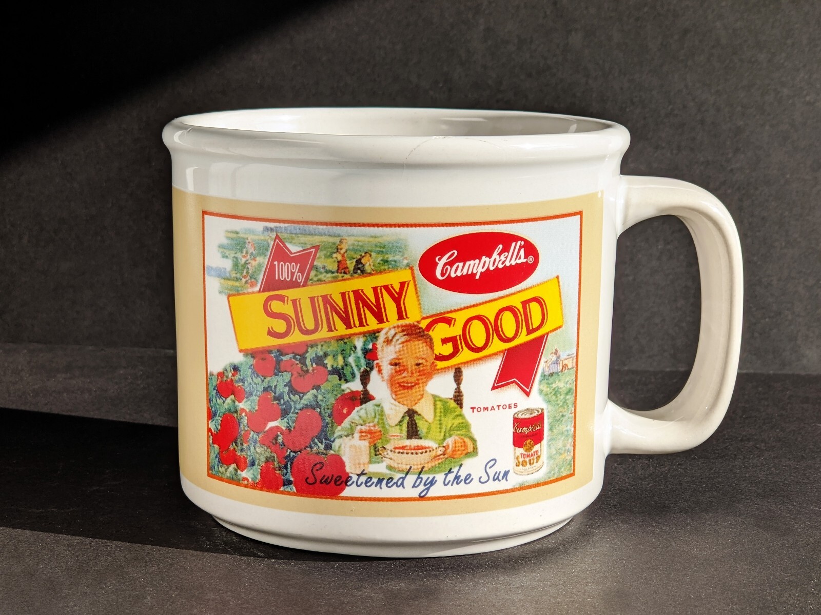 Vintage Campbells Soup Mug Sunny Good Tomato Banner Ad Style Good Used Condition