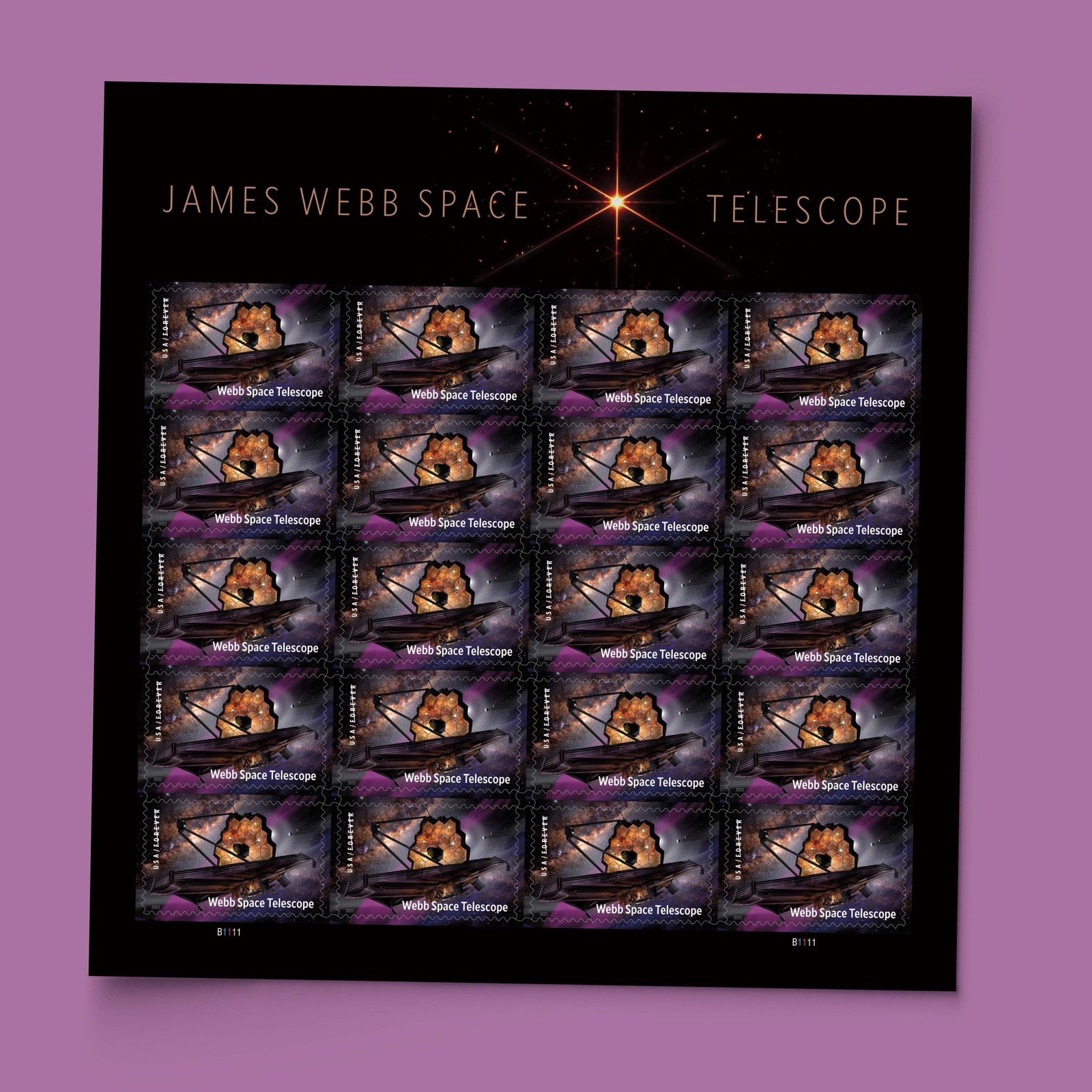 USPS PANE OF 20 FIRST CLASS LETTER STAMPS JAMES WEBB SPACE TELESCOPE 82¢
