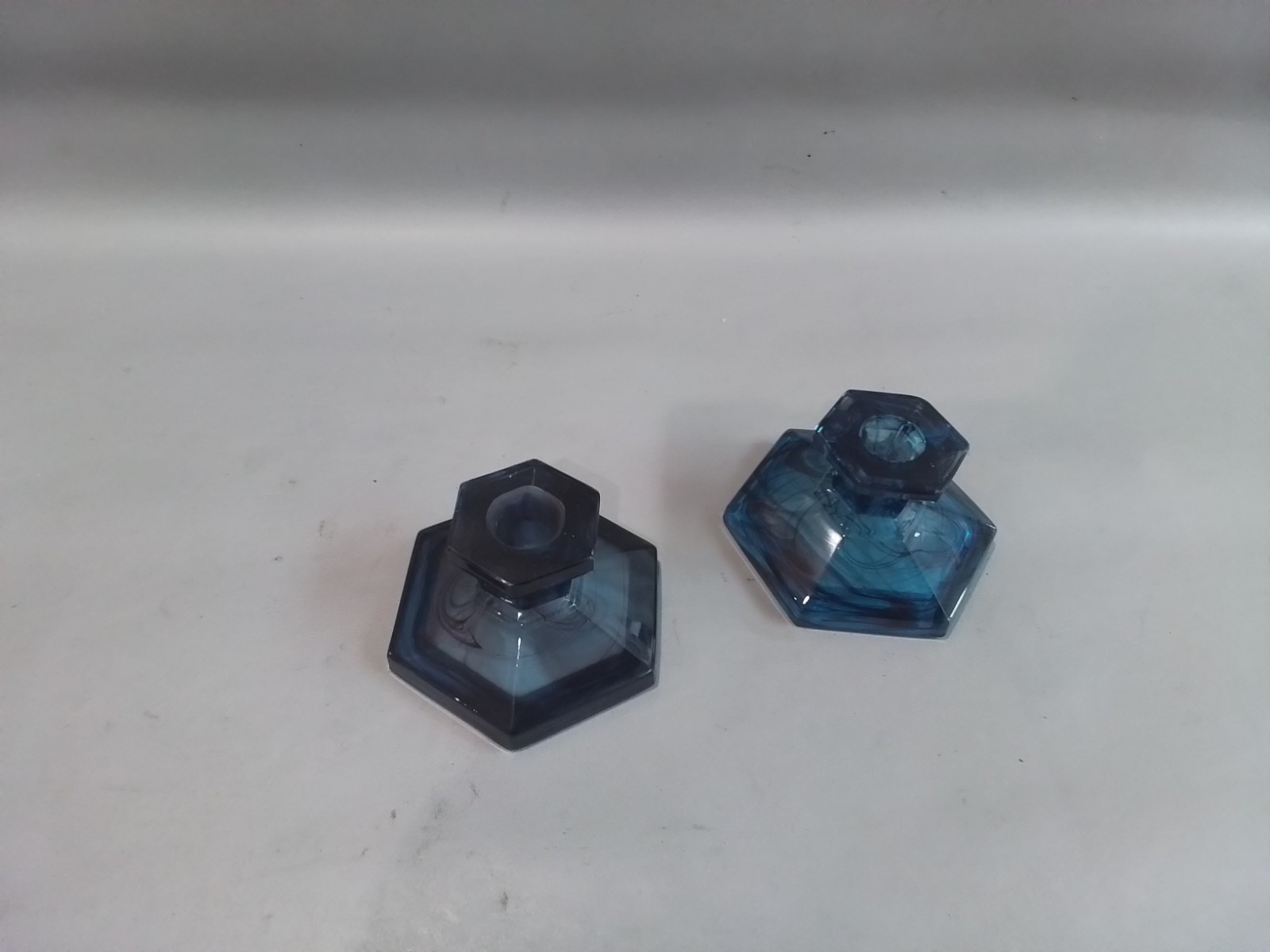 George Davidson Cloud George Davidson Blue Cloud Glass Candlesticks Pair