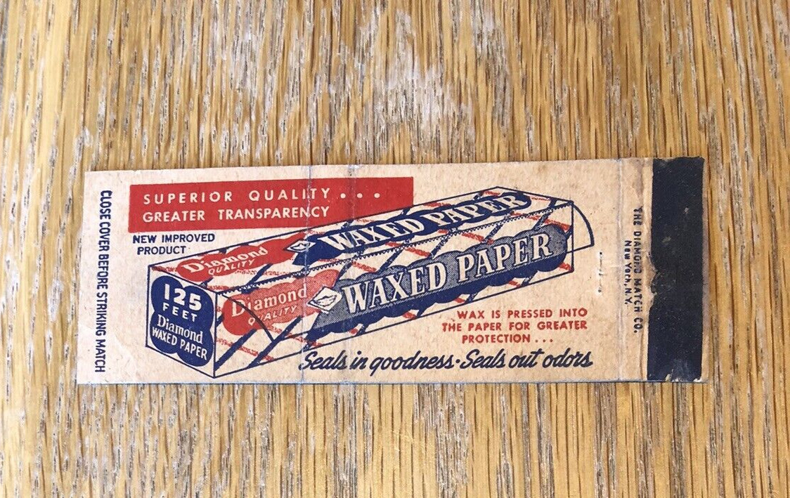 Diamond Waxed Paper Matchbook Cover- Advertising - No Matches c1930s-1940s