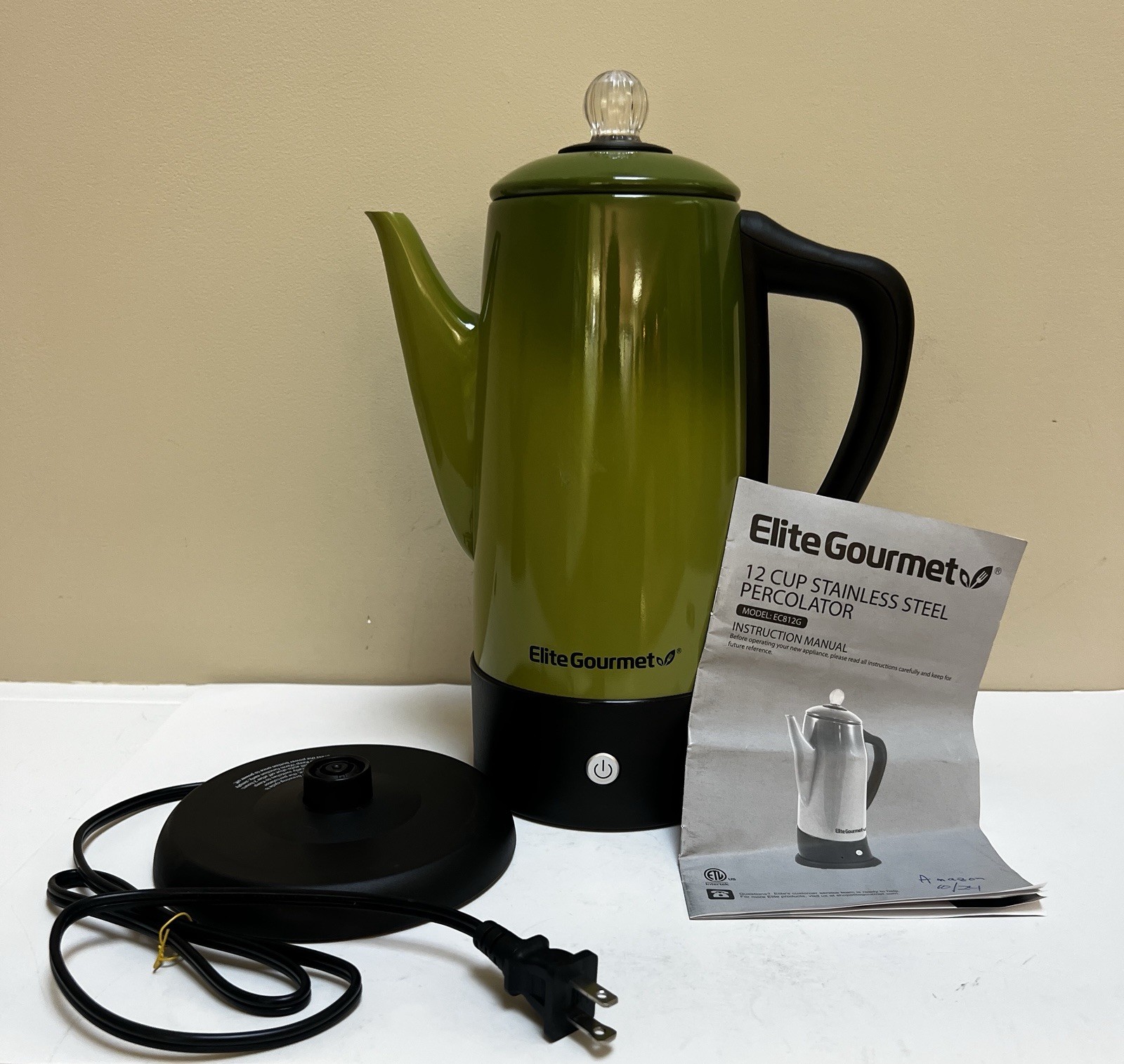 Elite Gourmet 12 Cup Retro Stainless Steel Green Electric Percolator