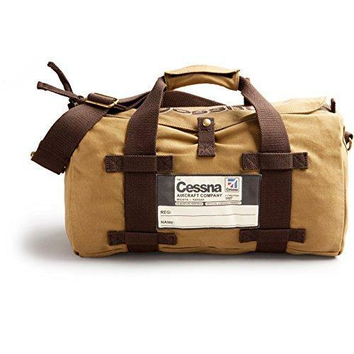 Vintage Cessna Duffel Bag, Tan Cotton Twill & Brass Hardware, w/ Cessna Logo