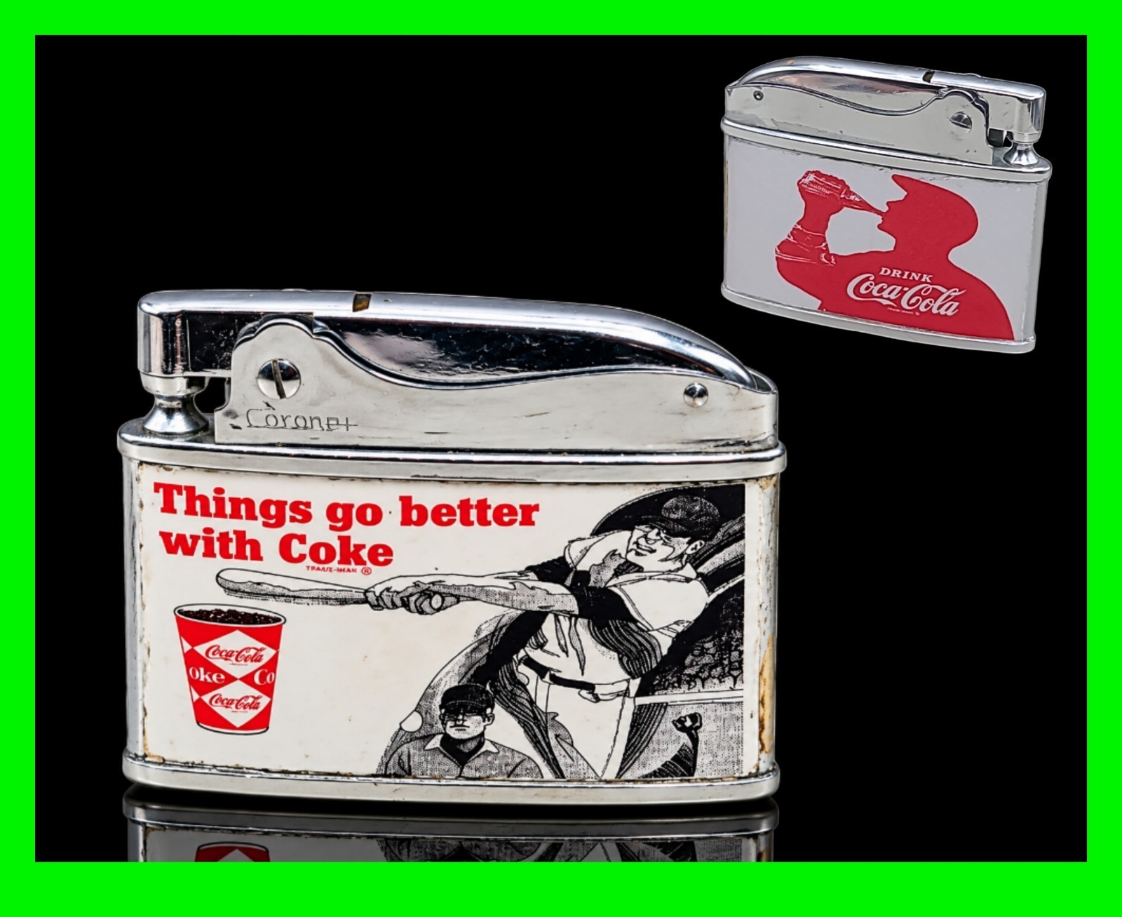 Vintage Coca-Cola Coke Baseball Advertising Flat Ad Lighter Things Go Better HTF