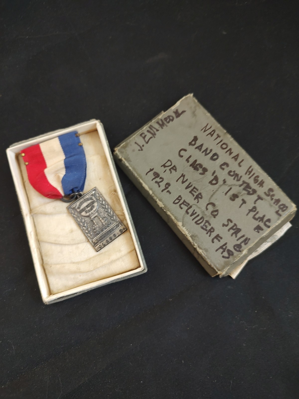 Vintage 1929 Belvidere HS National Band Contest Award Medal - Original Box