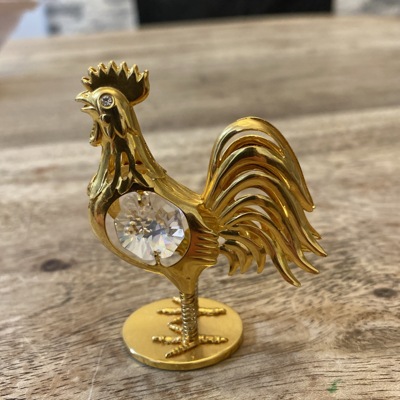 Crystal m Mini Rooster Figurine Gold Bejeweled Spring Legs  Crystal m Mini Rooster Figurine Gold Bejeweled Spring Legs 