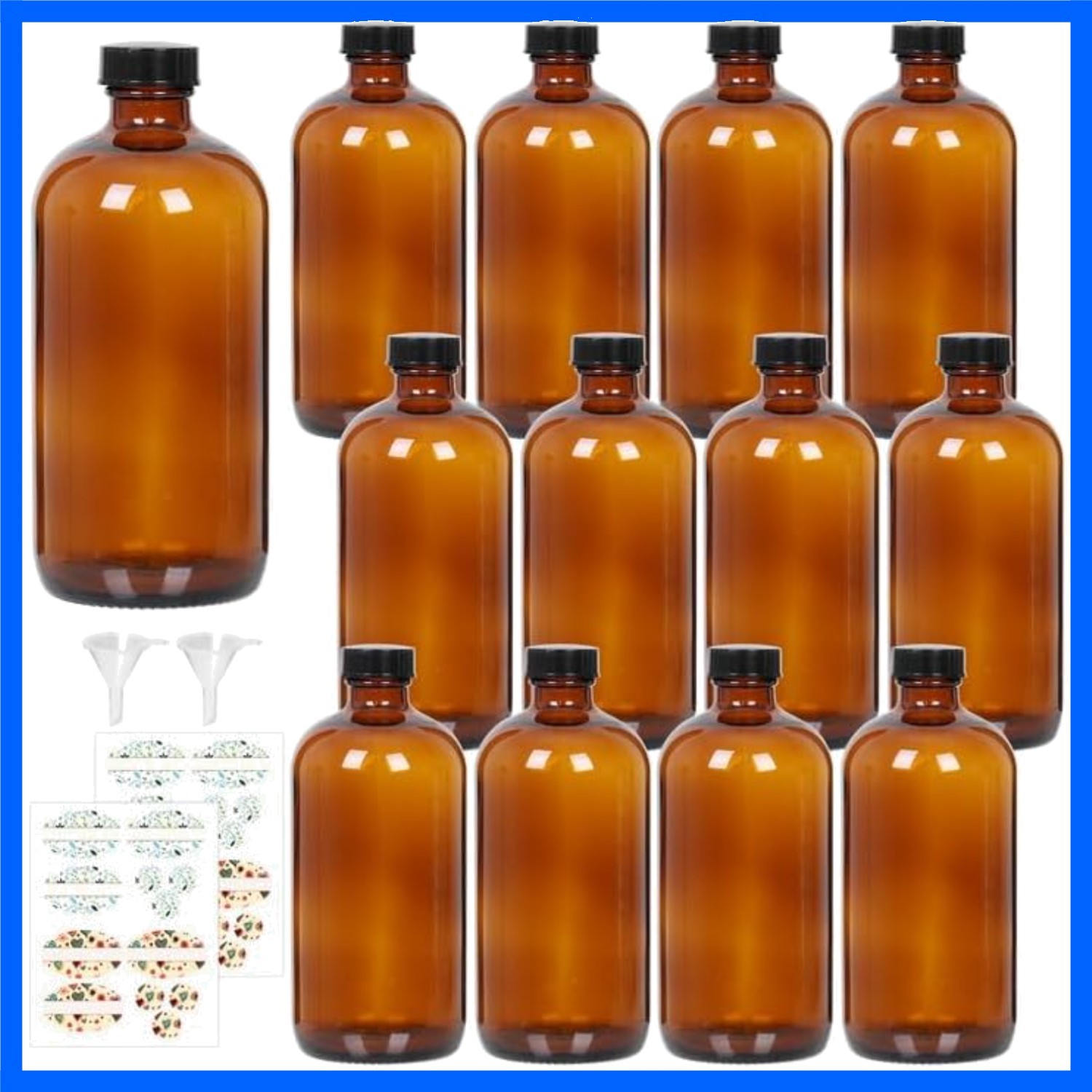 Elegant Leakproof 16oz Amber Glass Bottles – 12-Pack Set for Multi-Purpose Use