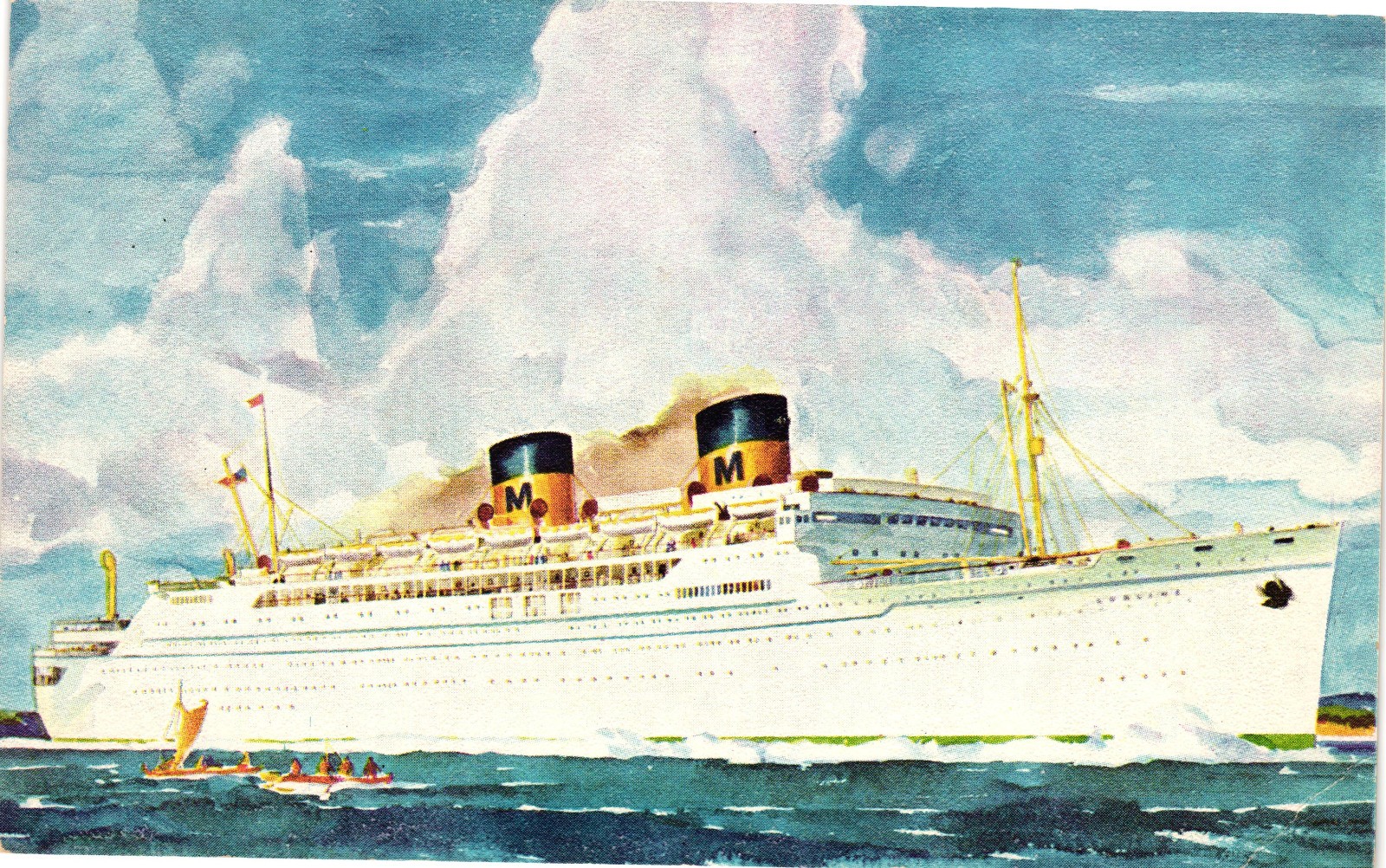Matson Lines Lurline Luxury Ocean Liner Hawaii Linen Postcard