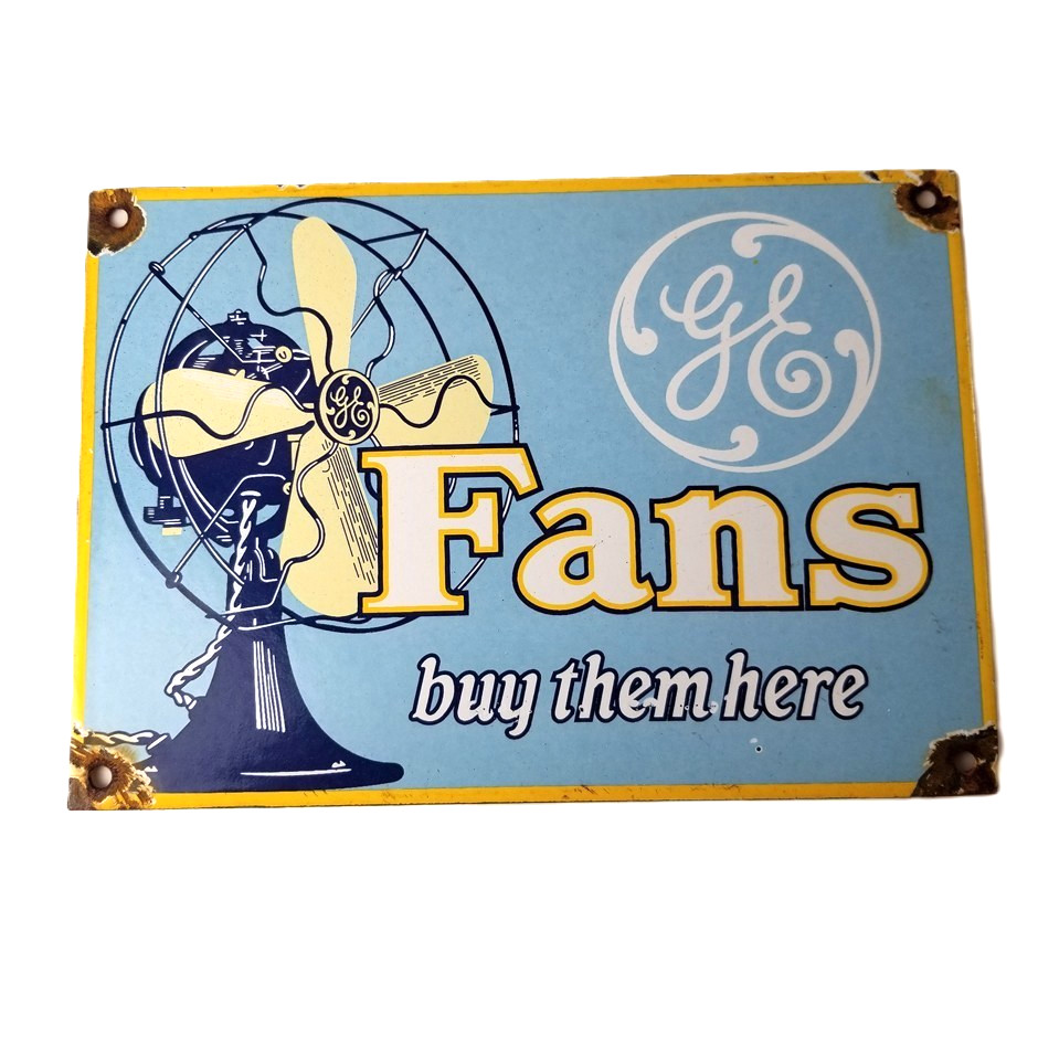 Vintage General Electric Fans Sign - Auto Light Porcelain Gas Pump Station Sign