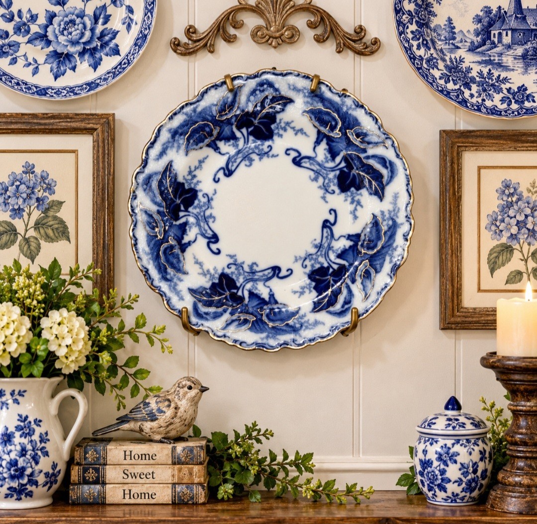 Antique Fulton Johnson Bros Flow Blue Plate 8\ Antique Fulton Johnson Bros Flow Blue Plate 8\
