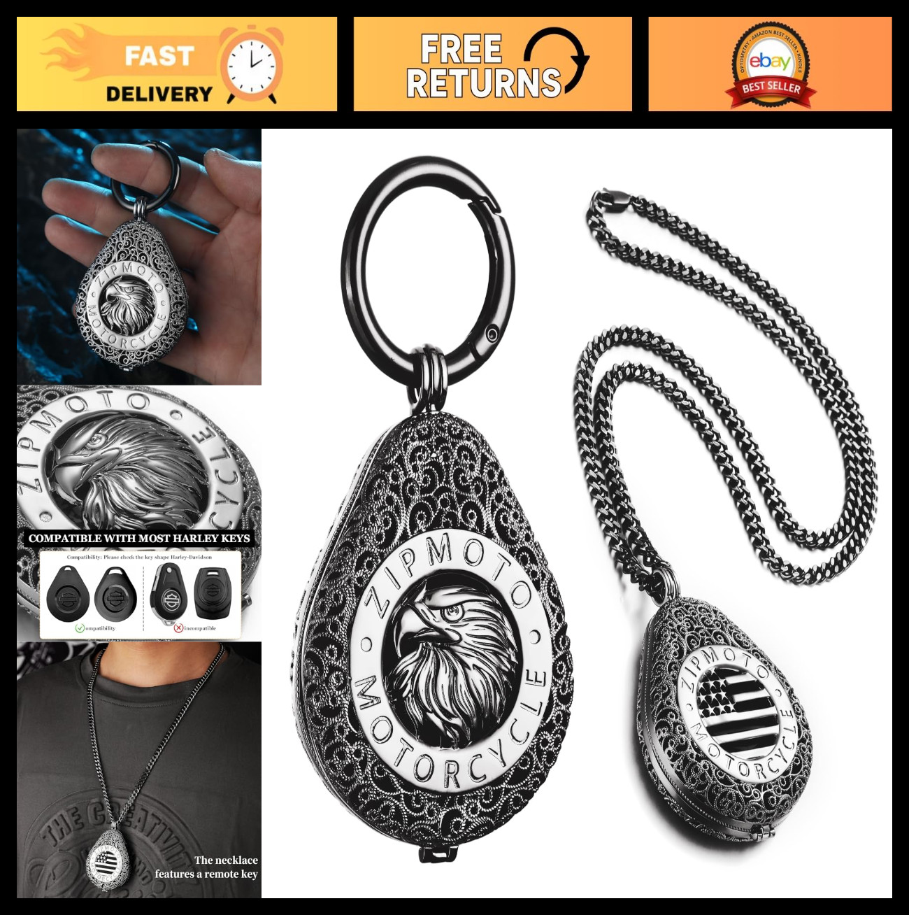 Pure Copper Key Fob Cover for Harley Motorcycle - 2-in-1 Key Case & Necklace Pure Copper Key Fob Cover for Harley Motorcycle - 2-in-1 Key Case & Necklace