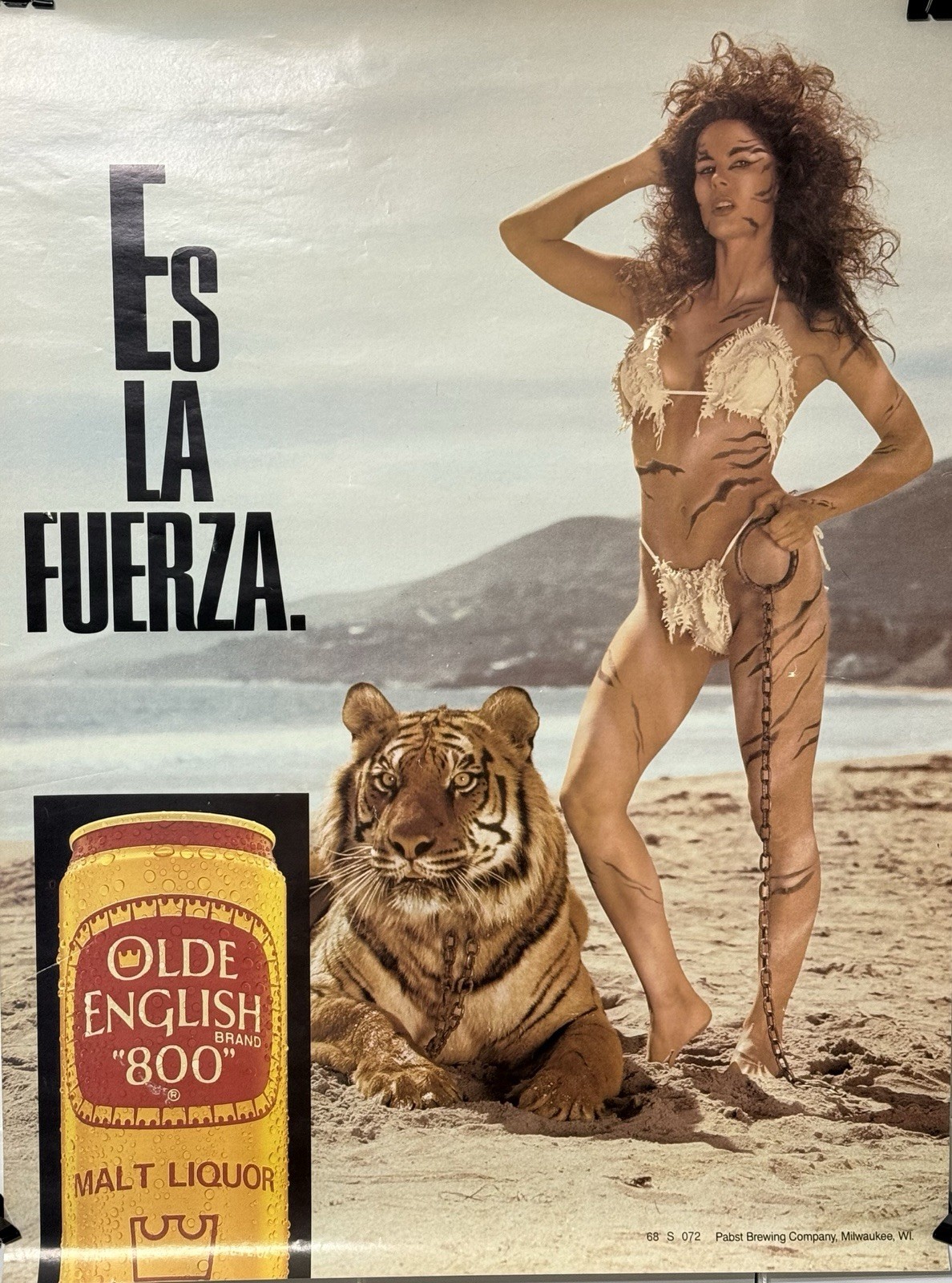 OE Olde English 800 Malt Liquor Es La Fuerza Poster Tiger 1980’s Beer 22.5x17