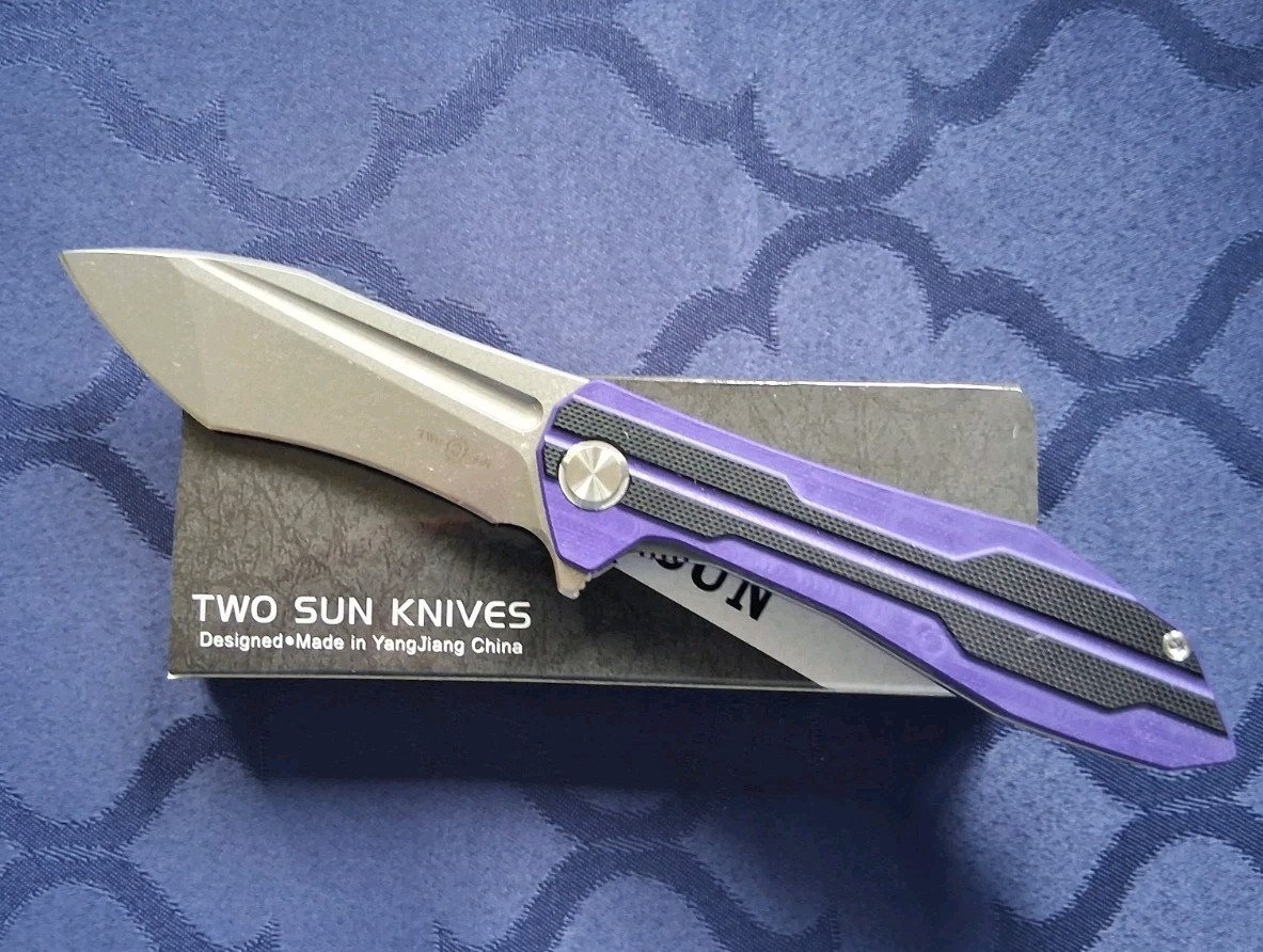 🔥 TWO SUN - EDC Folding Knife w/ Purple G10 Handle & D2 SW Blade (TS17-D2)  