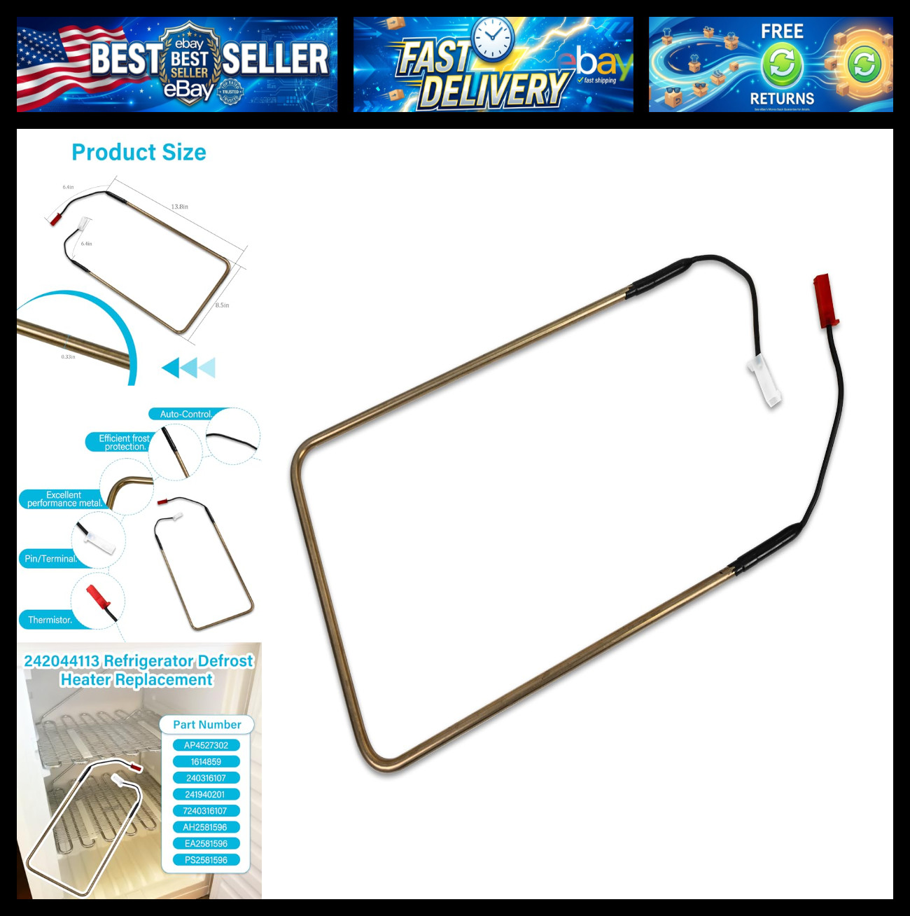 242044113 Fits for Frigidaire Electrolux Refrigerator Defrost Heater AP4527302 P