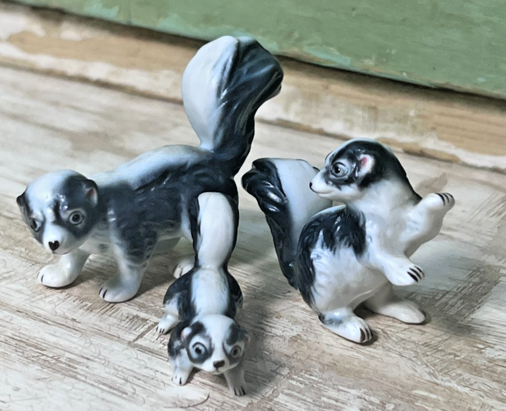 Vintage Bone China Skunk Family Figurines Set of 3 Miniature Japan Style