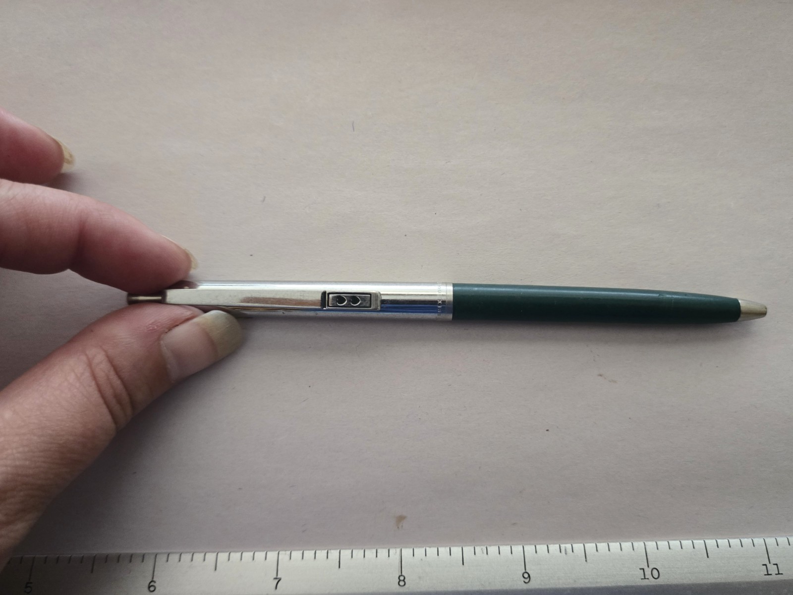 Vintage Double Heart Paper Mate Pen, Green & Chrome, Slim Profile, MCM USA