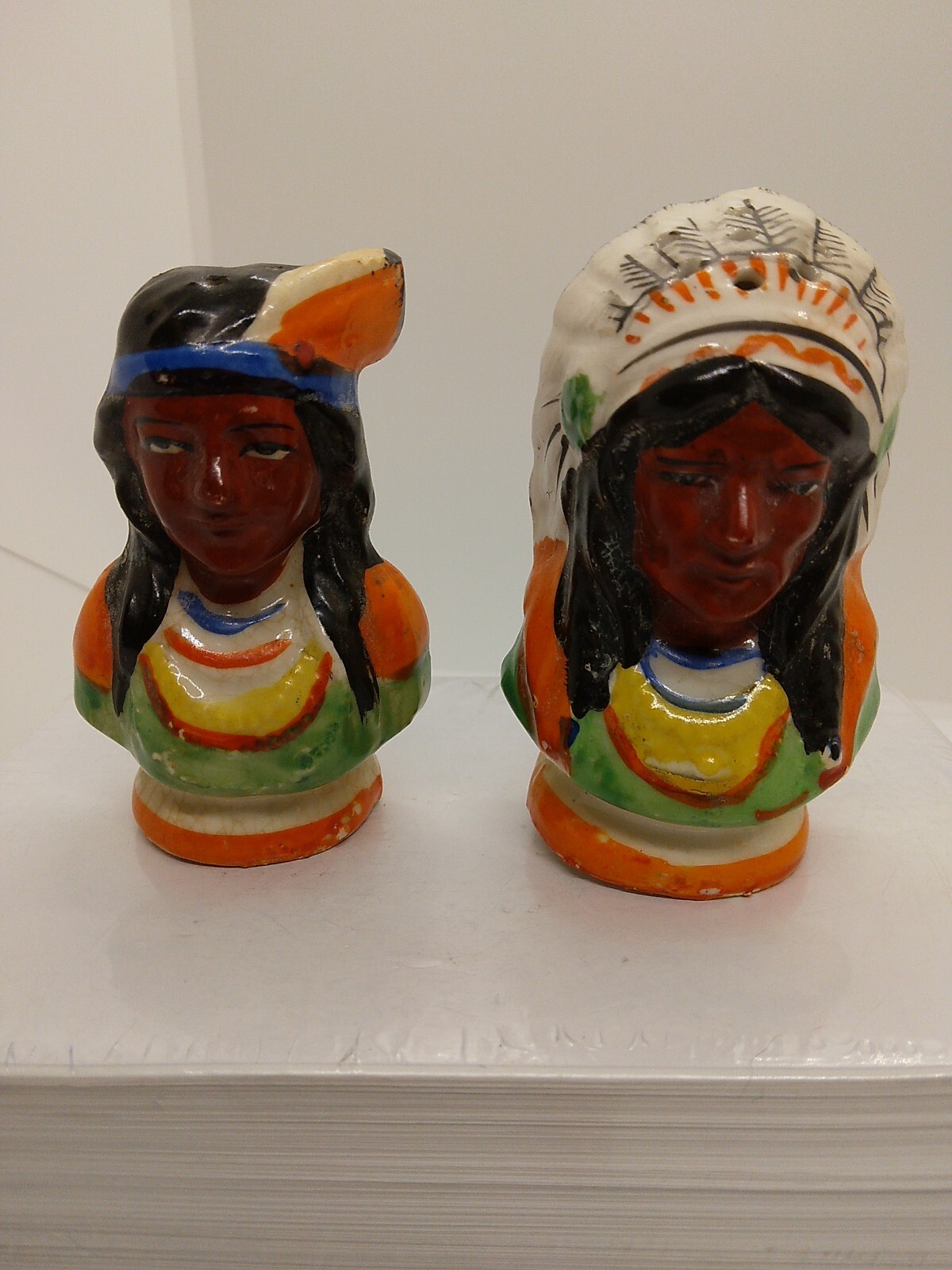 Vintage Native American Chief and Female Salt and Pepper Shakers Japan Figural