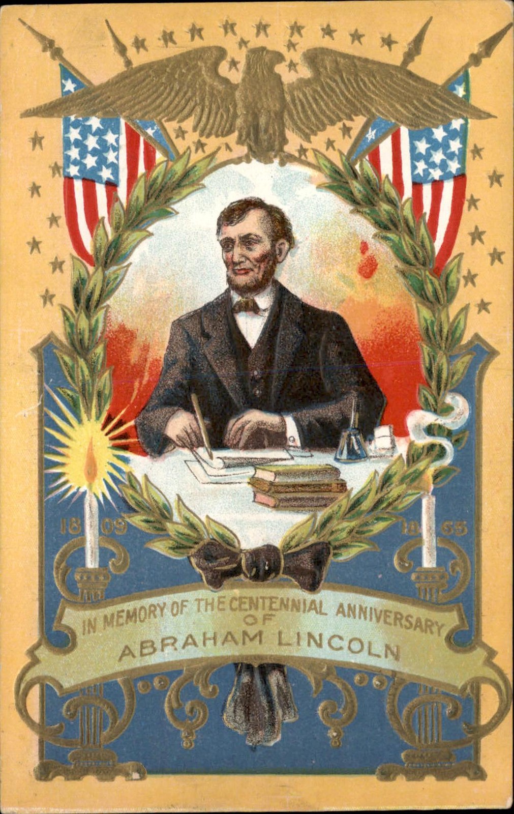 Abraham Lincoln centennial memorial c1909 Vintage Postcard
