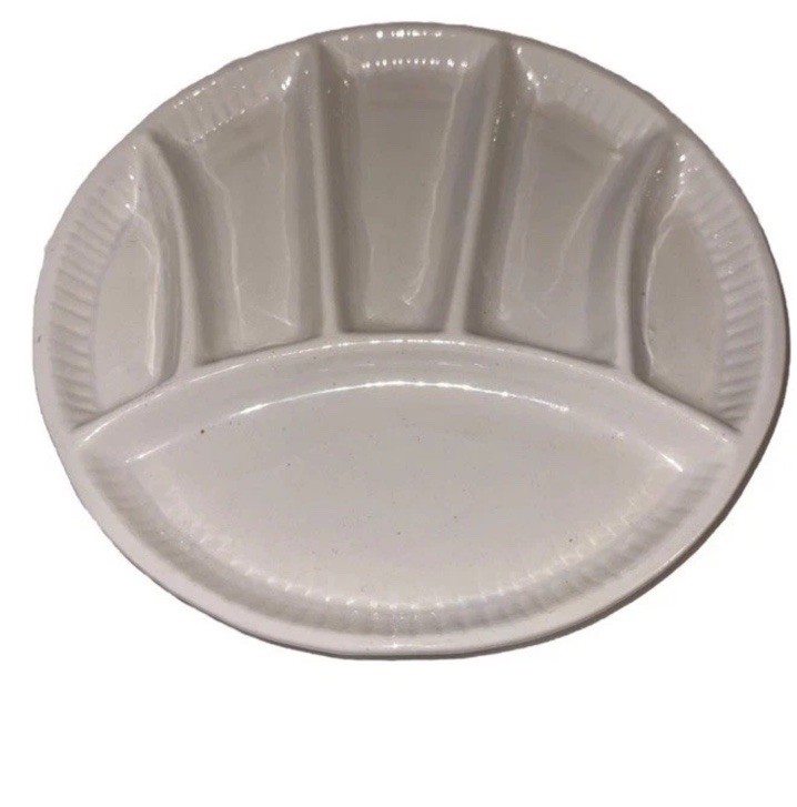 VTG fun MCM California Pottery Divided Snack Fondue Or Paint Palette Plate White