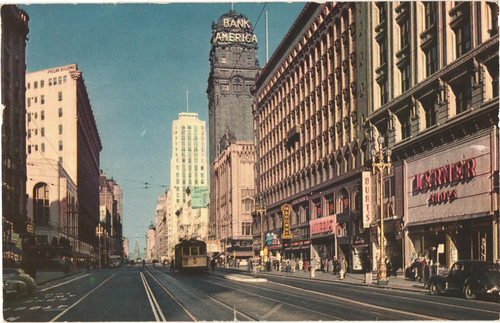San Francisco CA Market St Bank of America Bldg Chrome Postcard 1949 Posted