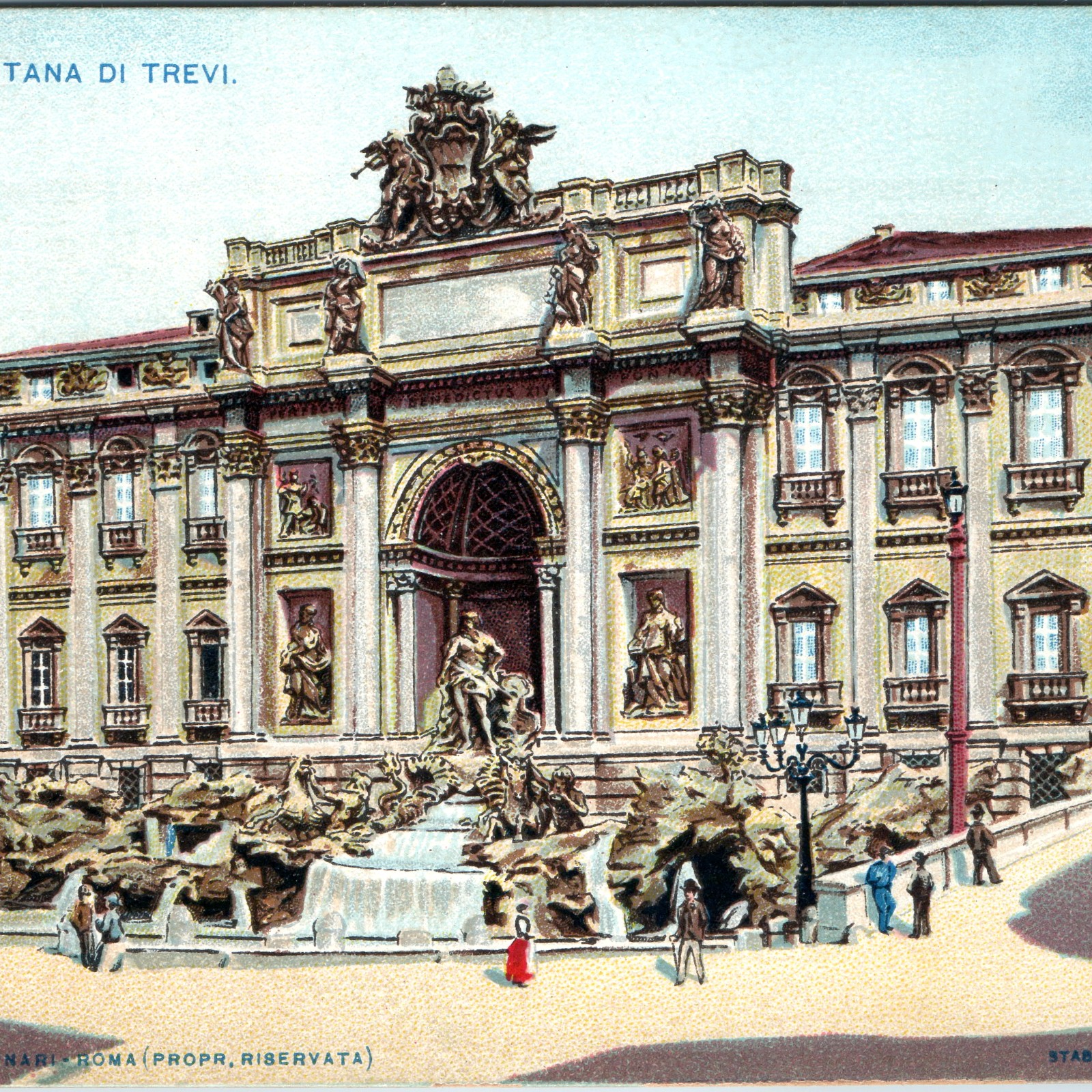 c1900s Rome Italy Fontana di Trevi Postcard Furnari Litho Fountain Architecture