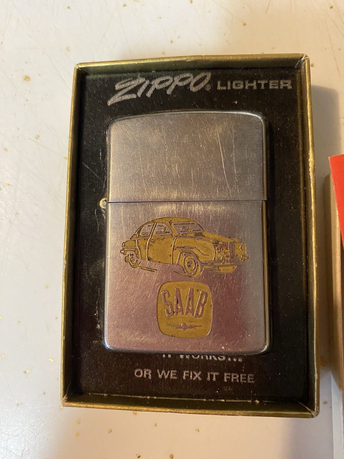 Vintage SAAB dealer Lighter w/ Original Box, Inst & Flints Card Vintage SAAB dealer Lighter w/ Original Box, Inst & Flints Card