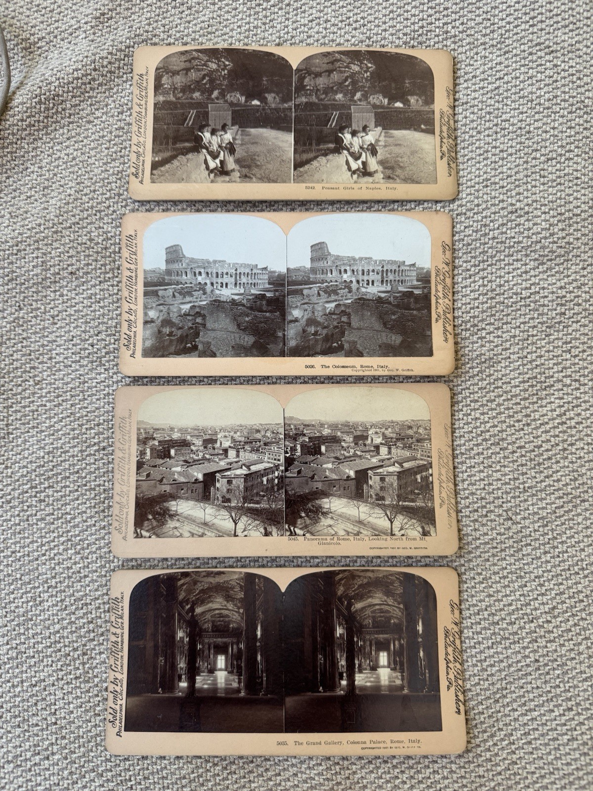 Lot of 10 Stereoscopic Photographs of Italy - 1902 - Geo Griffith