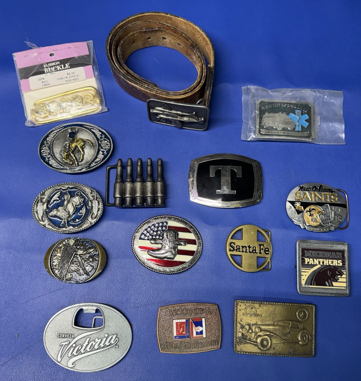 Lot of (15) Mixed Mostly Vintage Belt Buckles  Western-Football-RailRoad-EMS